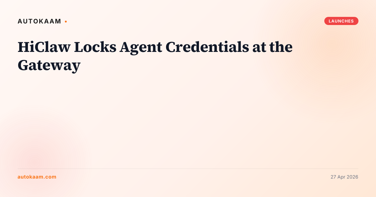 HiClaw Locks Agent Credentials at the Gateway, multi-agent on AutoKaam