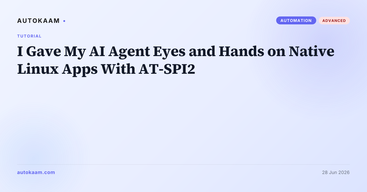 An AT-SPI2 accessibility tree of a GTK dialog with element names and roles, next to the same dialog being driven by an agent