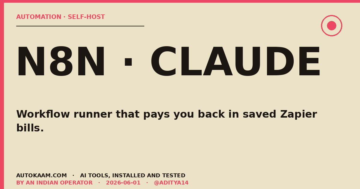 n8n workflow editor with Claude node configured